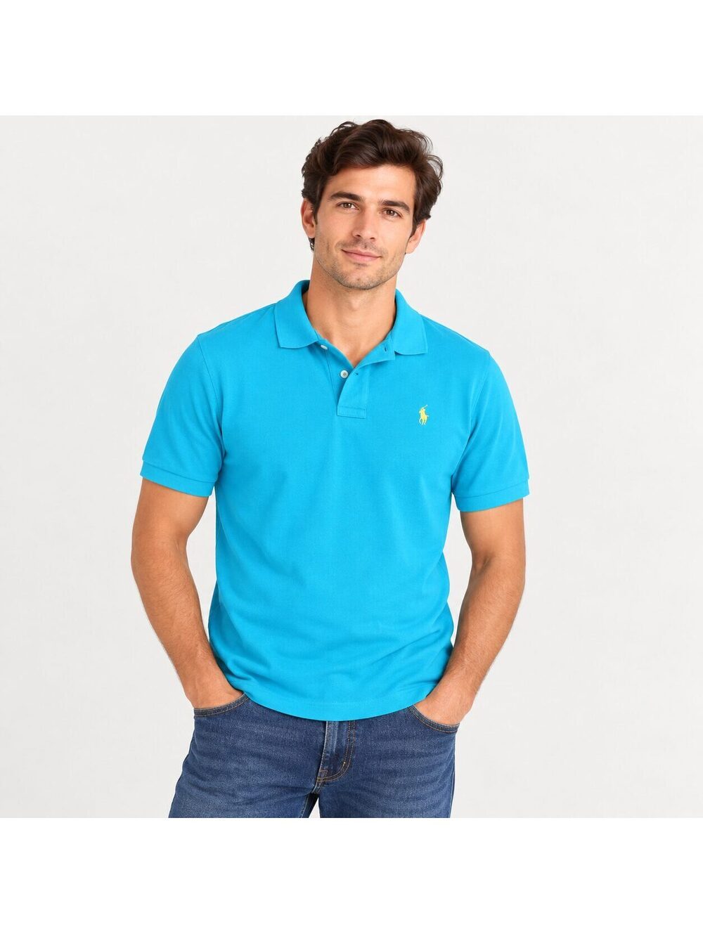 Polo Ralph Lauren Men's Turquoise Cotton Polo Shirt Yellow Pony Logo L